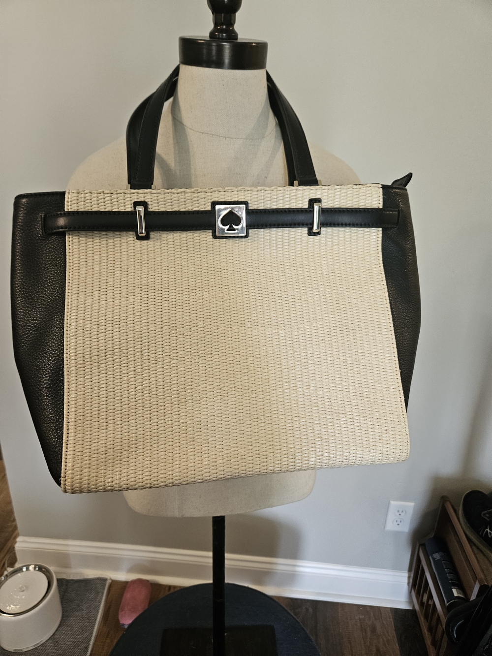 Kate Spade Black & Cream Woven Tote Bag